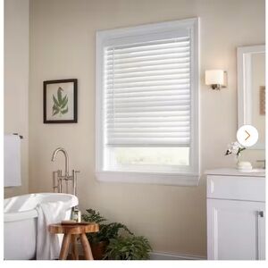 White Cordless Faux Wood Window Blinds